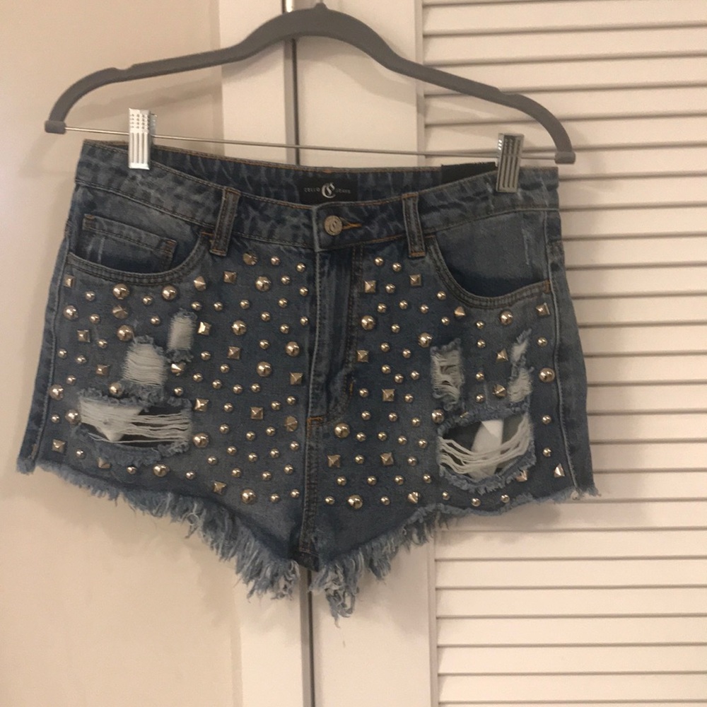 Studded jean shorts never worn with tag attached